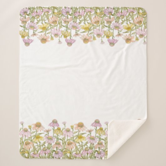 Coneflowers Bloemen Botanische Kunst Waterverf Med Sherpa Deken (Voorkant)