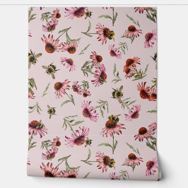 Coneflowers Echinacea Bees Pattern Behang