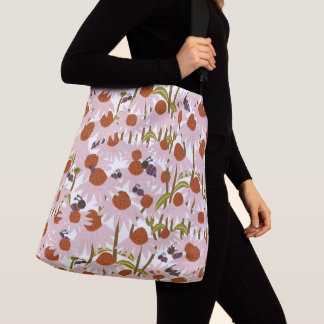Coneflowers en bijen crossbody tas