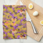 Coneflowers en bijen Paarse achtergrond Theedoek (Quarter Fold)