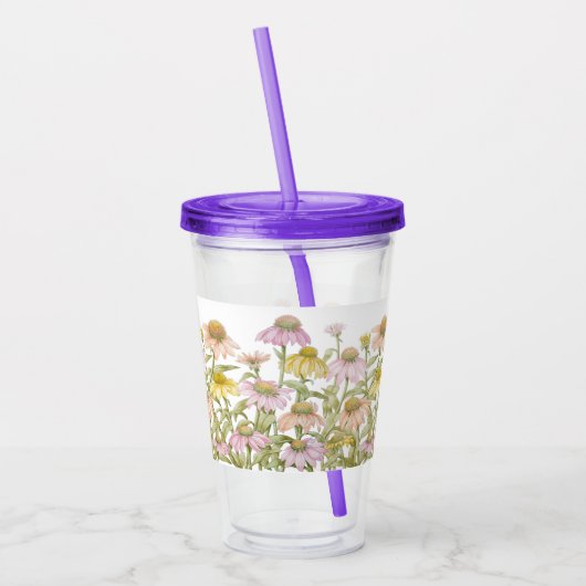Coneflowers Floral Botanical Art Waterverf Acryl Drinkbeker (Links)