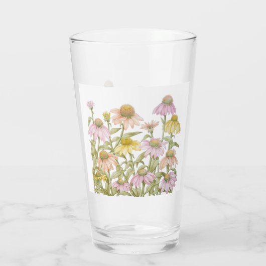 Coneflowers Floral Botanical Art Waterverf Glas (Achterkant)