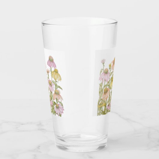 Coneflowers Floral Botanical Art Waterverf Glas (Rechts)
