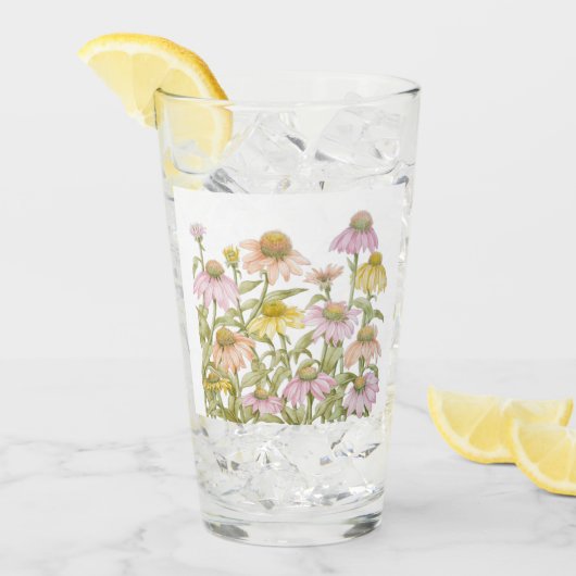 Coneflowers Floral Botanical Art Waterverf Glas (Voorkant ijs)