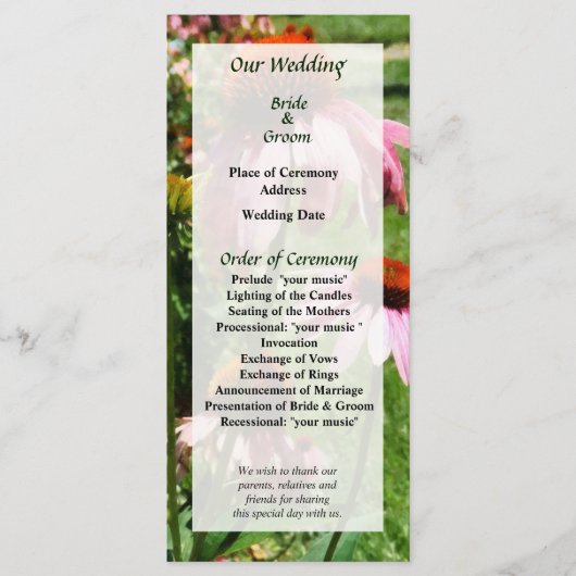 Coneflowers in het Garden Wedding Programme Programmakaart (Voorkant)