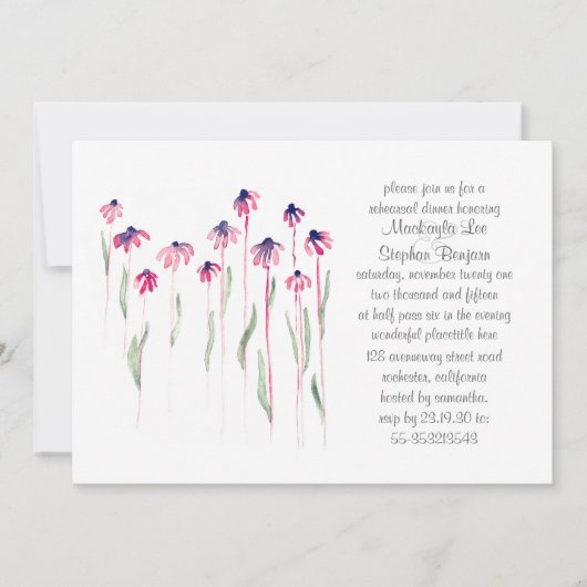 Coneflowers repetitie diner Waterverf uitnodiging (Voorkant)