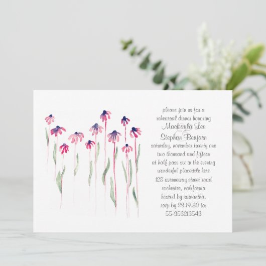 Coneflowers repetitie diner Waterverf uitnodiging (Staand voorkant)