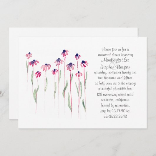 Coneflowers repetitie diner Waterverf uitnodiging (Voorkant / Achterkant)