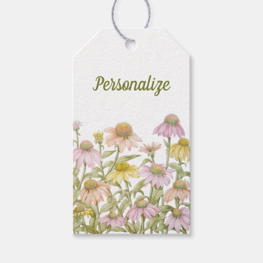 Coneflowers Waterverf Bloemen Botanische Kunst Cadeaulabel (Voorkant)