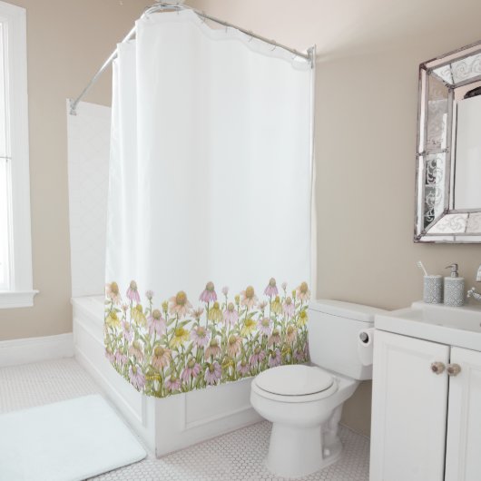 Coneflowers Waterverf Botanische Art Shower Curtai Douchegordijn (In situ)