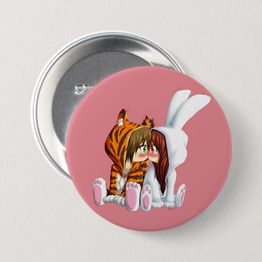 Conejito Y Tigre, Chibi Ronde Button 7,6 Cm (Voorkant /achterkant)