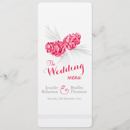 Cones red grijs winterbruiloft menu (Voorkant)