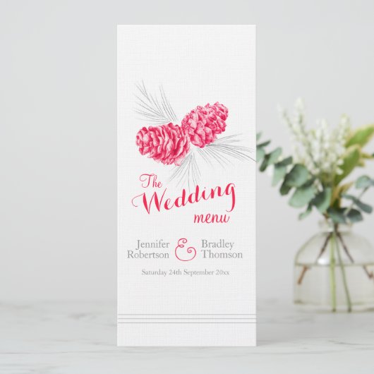 Cones red grijs winterbruiloft menu (Staand voorkant)