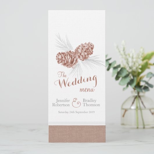 Cones winter bruiloft bruin dinermenu menu (Staand voorkant)
