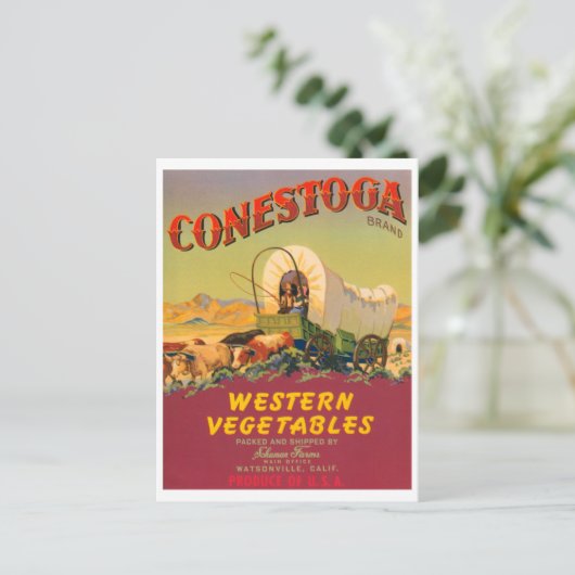 Conestoga Westerne groenten  Krat Label Briefkaart (Staand voorkant)