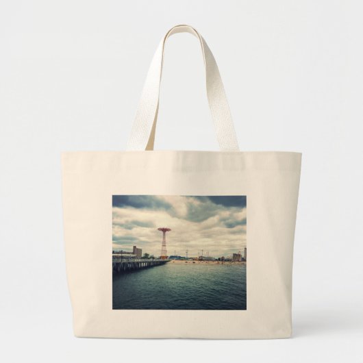 Coney Island Beach Panorama Grote Tote Bag (Voorkant)
