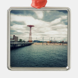 Coney Island Beach Panorama Metalen Ornament