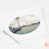 Coney Island Beach Panorama Ovale Sticker (Envelop)
