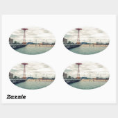 Coney Island Beach Panorama Ovale Sticker (Vel)