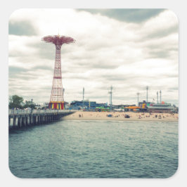 Coney Island Beach Panorama Vierkante Sticker