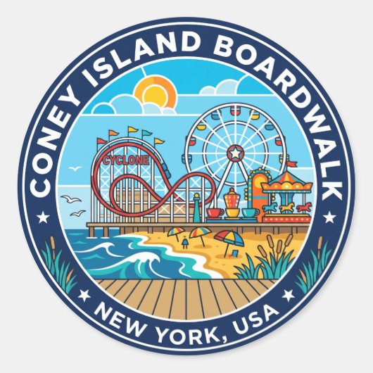 Coney Island Boardwalk USA Ronde Sticker (Voorkant)