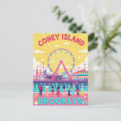 Coney Island Brooklyn Retro Poster Briefkaart (Staand voorkant)