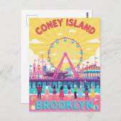 Coney Island Brooklyn Retro Poster Briefkaart (Voorkant / Achterkant)