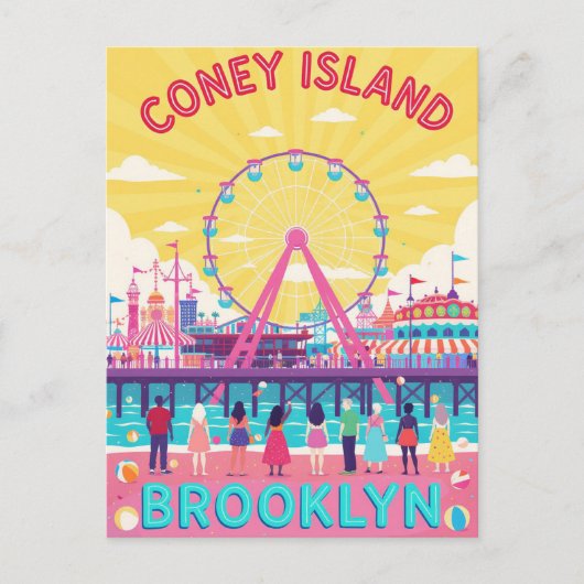 Coney Island Brooklyn Retro Poster Briefkaart (Voorkant)