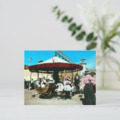 Coney Island Carousel 1890 Magic Lantern Slide Briefkaart (Staand voorkant)