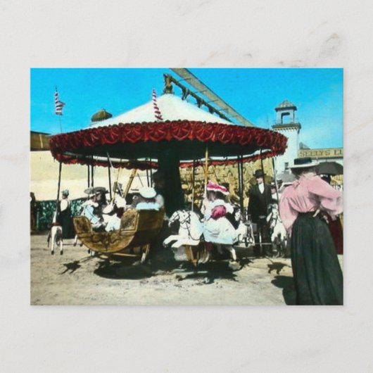 Coney Island Carousel 1890 Magic Lantern Slide Briefkaart (Voorkant)