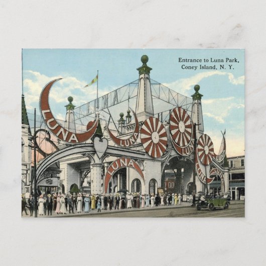Coney Island, Entrance to Luna Park, Vintage Briefkaart (Voorkant)