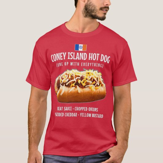 Coney Island Hot Dog Meat Sauce Onions Cheddar T-shirt (Voorkant)