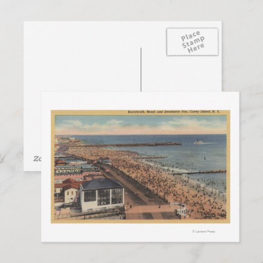 Coney Island, New York - Boardwalk, Beach Briefkaart (Voorkant / Achterkant)