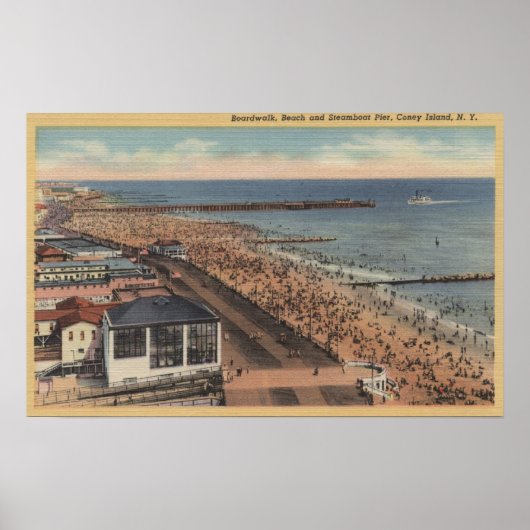 Coney Island, New York - Boardwalk, Beach Poster (Voorkant)