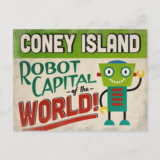 Coney Island New York Robot - Funny Briefkaart (Voorkant)