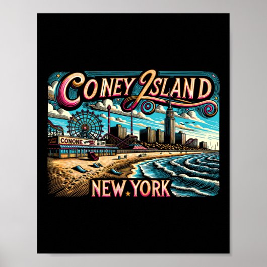 Coney Island New York Travel Summer Family Vakanti Poster (Voorkant)