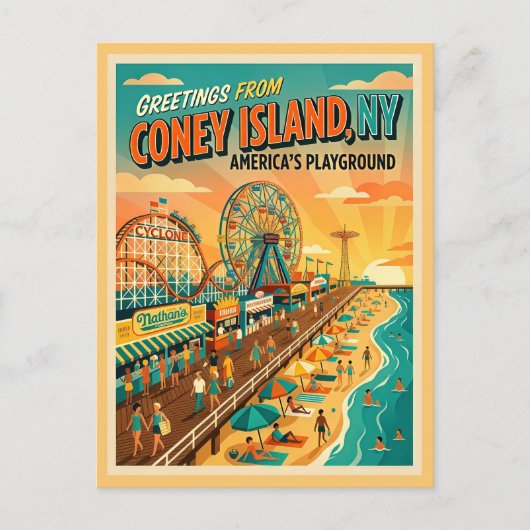Coney Island NY Amerika's Speeltuin Briefkaart (Voorkant)