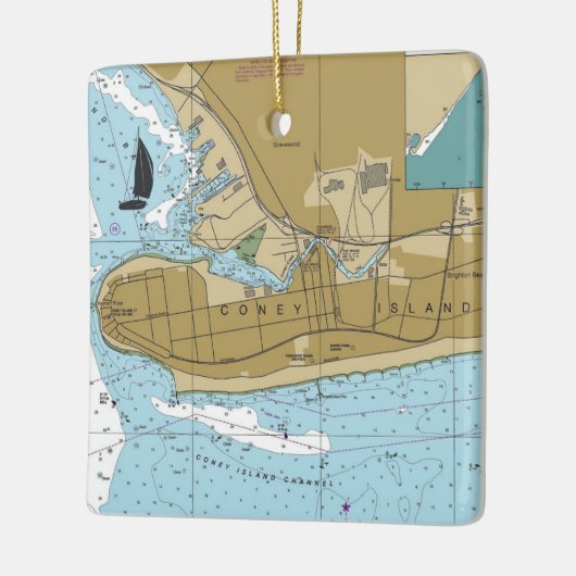 Coney Island NY Chart Keramisch Ornament (Links)