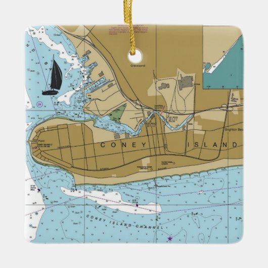 Coney Island NY Chart Keramisch Ornament (Voorkant)