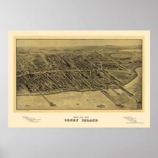 Coney Island, NY Panoramic Map - 1906 Poster (Voorkant)