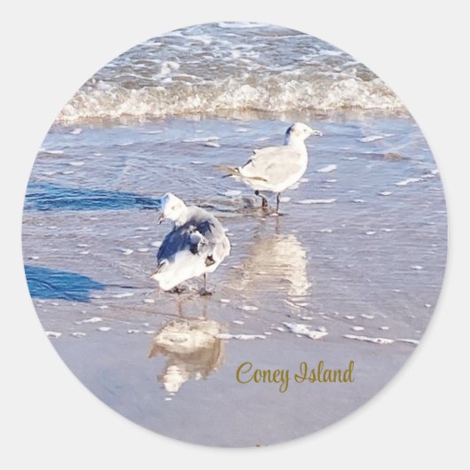 Coney Island Seagulls Ronde Sticker (Voorkant)