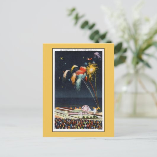  Coney Island - vuurwerk op het strand Briefkaart (Staand voorkant)
