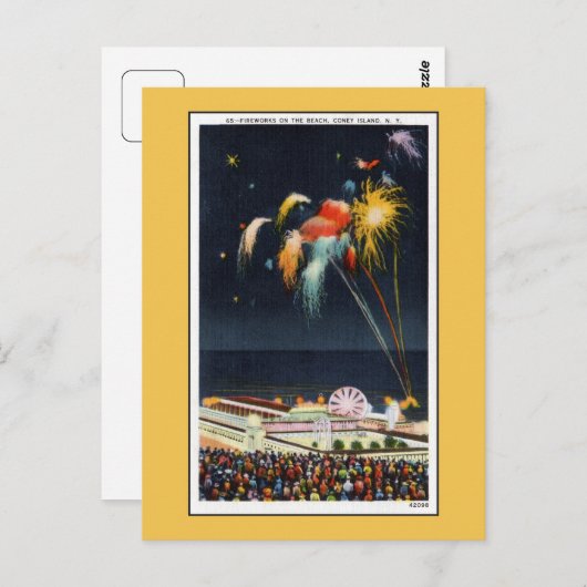  Coney Island - vuurwerk op het strand Briefkaart (Voorkant / Achterkant)