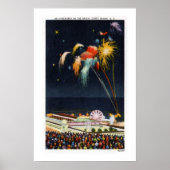  Coney Island - vuurwerk op het strand Poster (Voorkant)