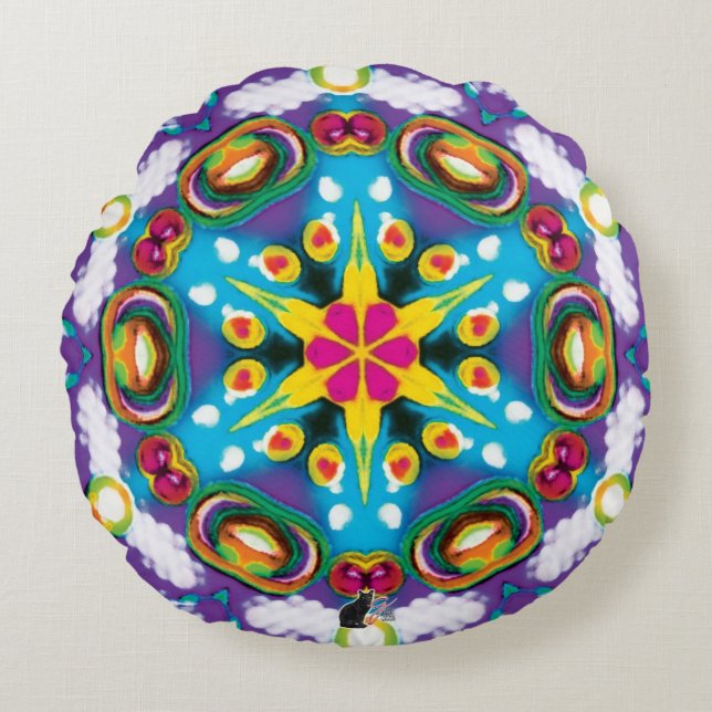 Confectie Kaleidoscoop Rond Kussen (Voorkant)