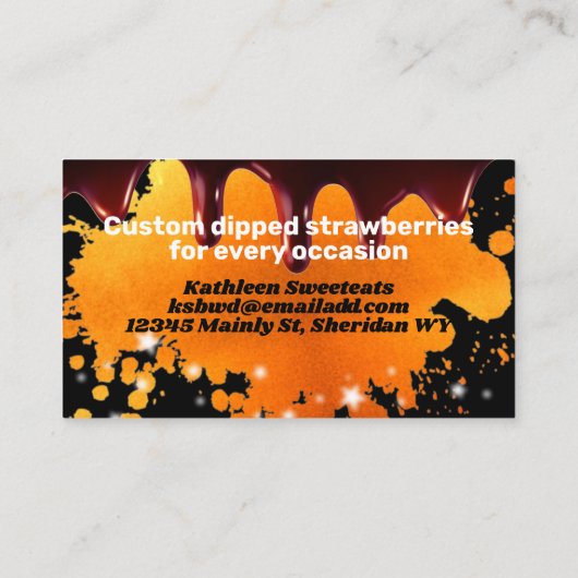 Confecties van door chocolade ontsloten aardbeivru visitekaartje (Achterkant)