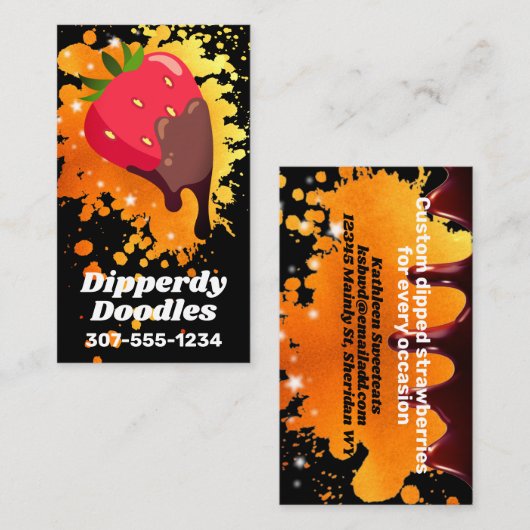 Confecties van door chocolade ontsloten aardbeivru visitekaartje (Voorkant / Achterkant)