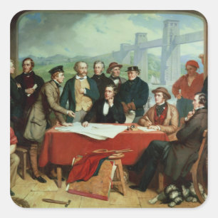 Conferentie van ingenieurs bij de Brug van Britann Vierkante Sticker