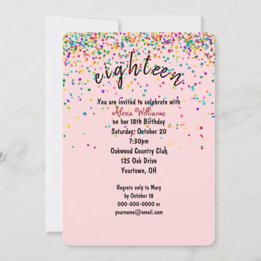 confetti 18e verjaardagsfeest kaart (Voorkant)
