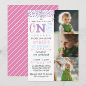 Confetti 1e verjaardag uitnodiging (Voorkant / Achterkant)